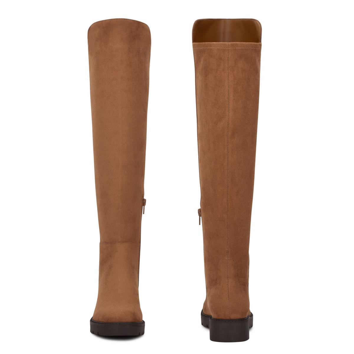 Women's Nine West Tread Over The Knee Lug Sole Boots Brown | CJYW93810