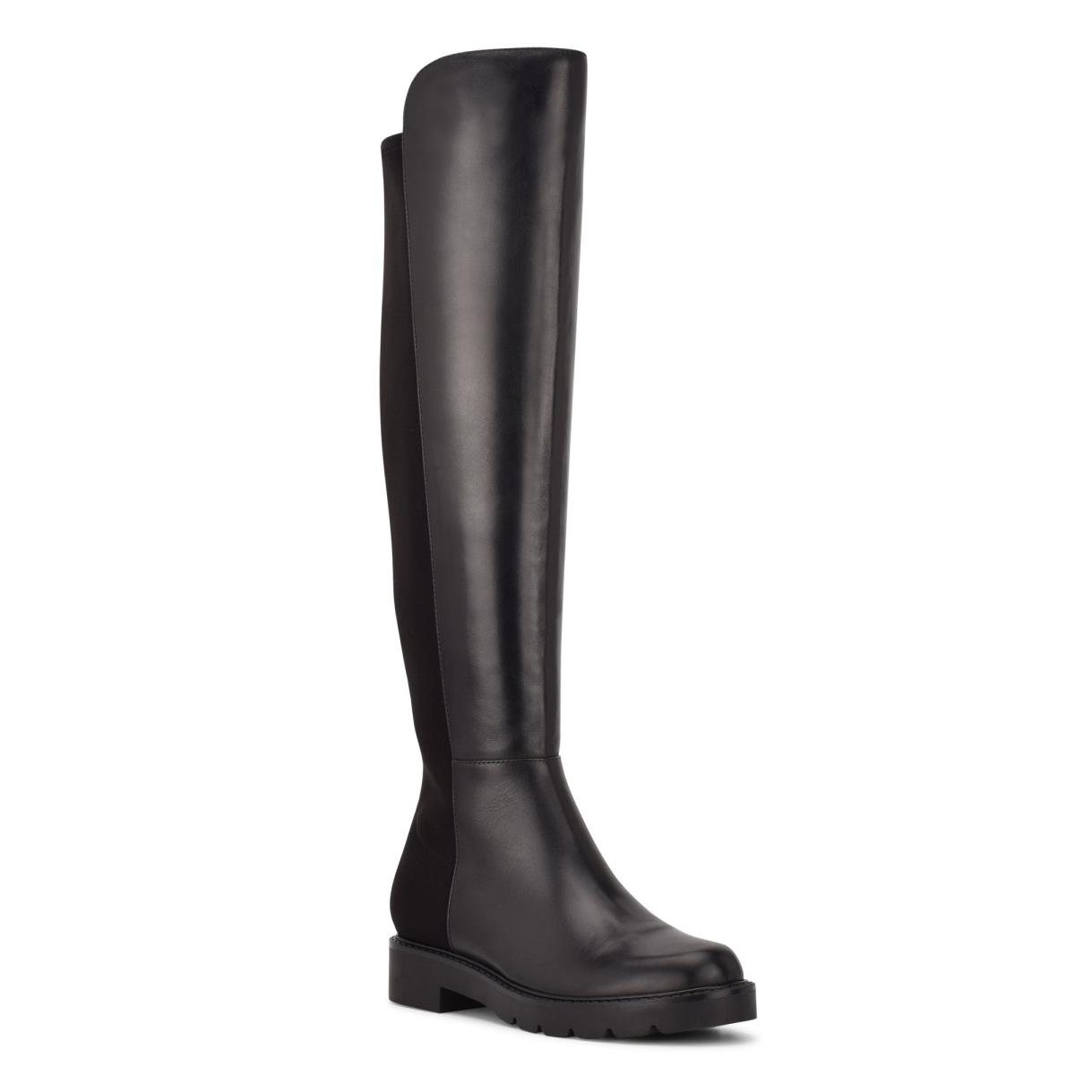 Women's Nine West Tread Over The Knee Lug Sole Boots Black | SLXP53169