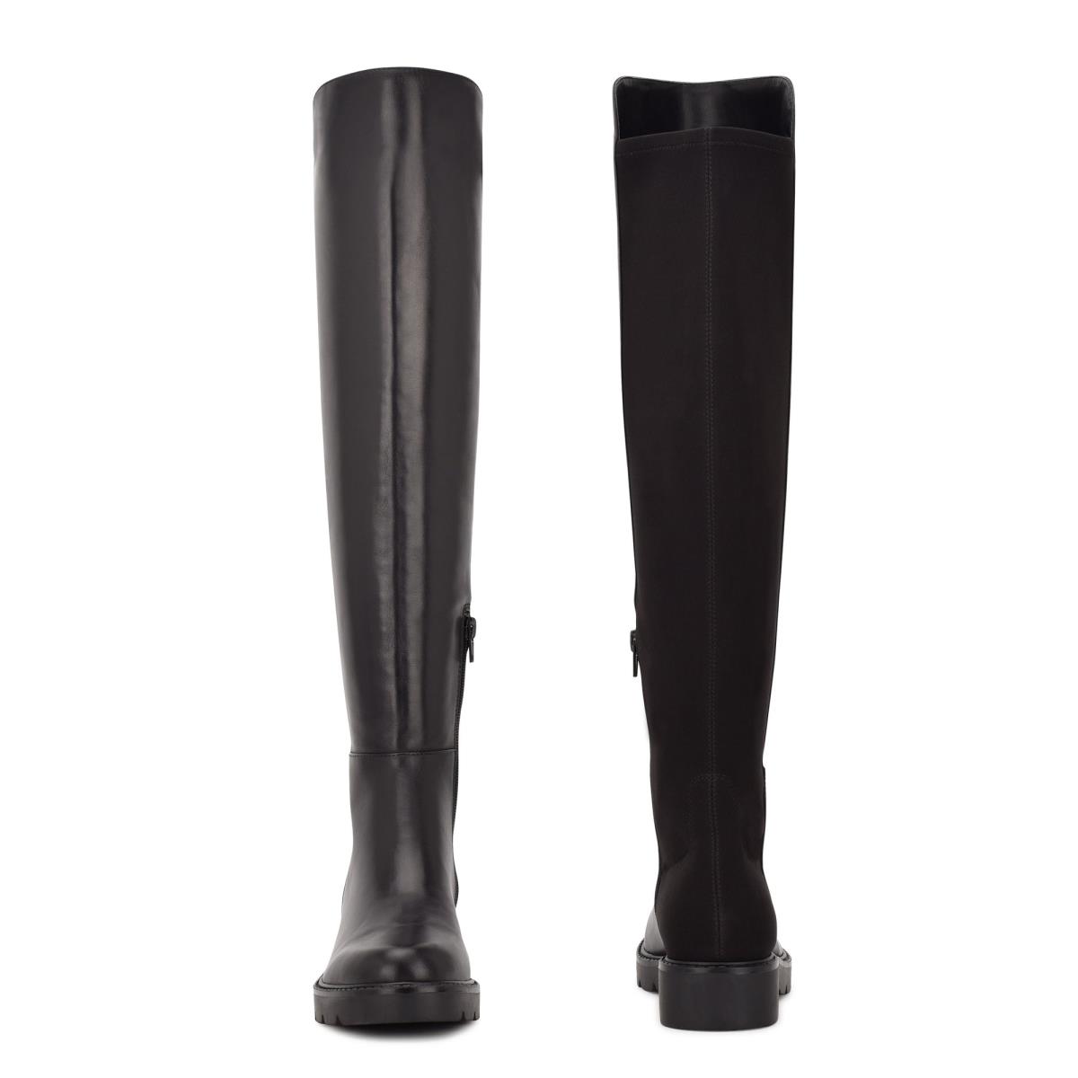 Women's Nine West Tread Over The Knee Lug Sole Boots Black | SLXP53169