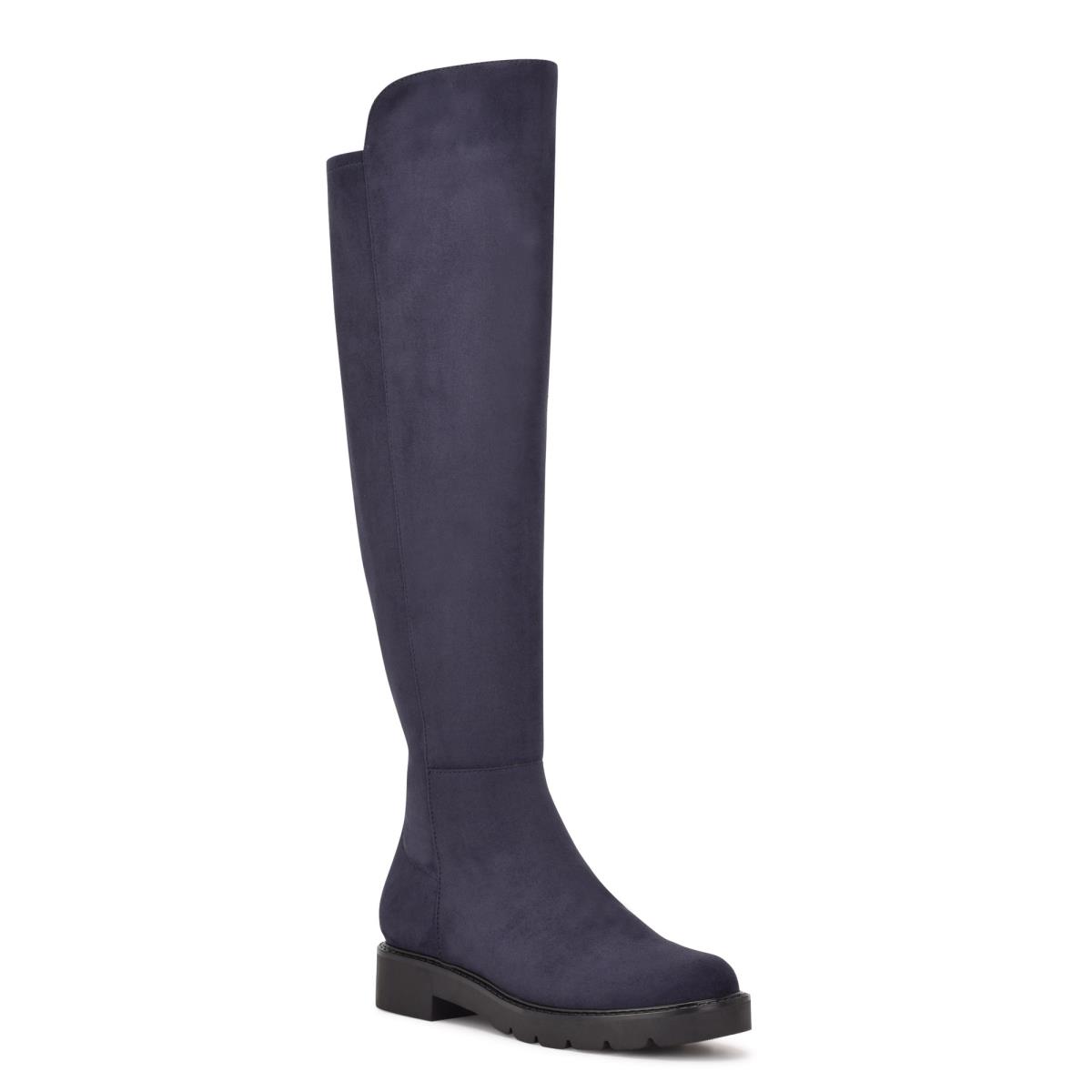 Women's Nine West Tread Over The Knee Lug Sole Boots Navy | TYUQ64195