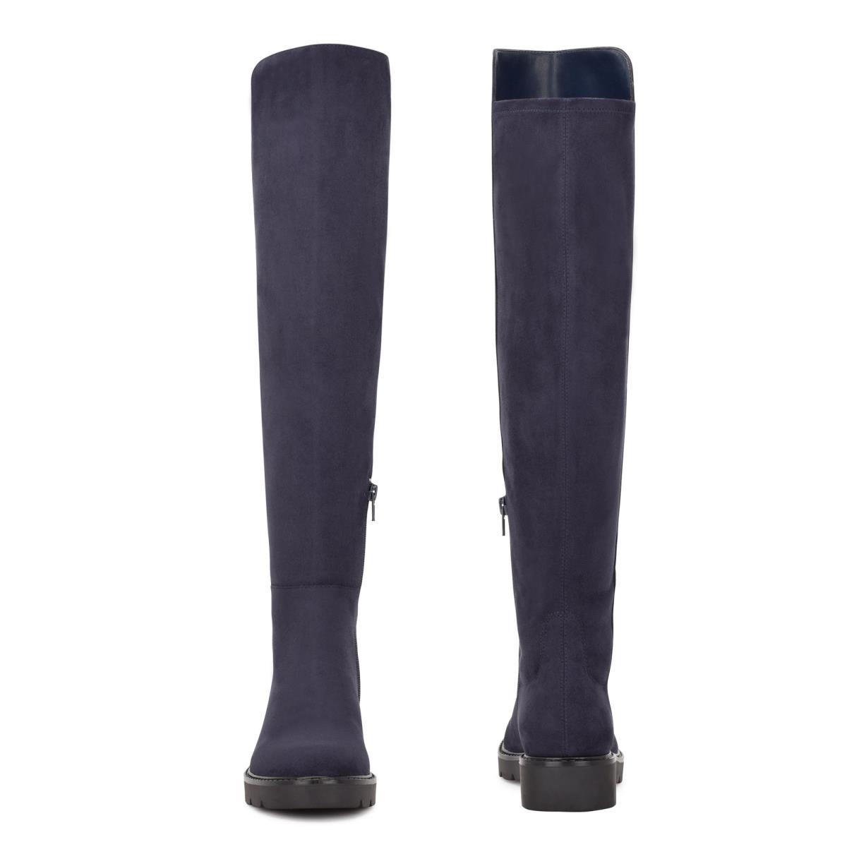 Women's Nine West Tread Over The Knee Lug Sole Boots Navy | TYUQ64195