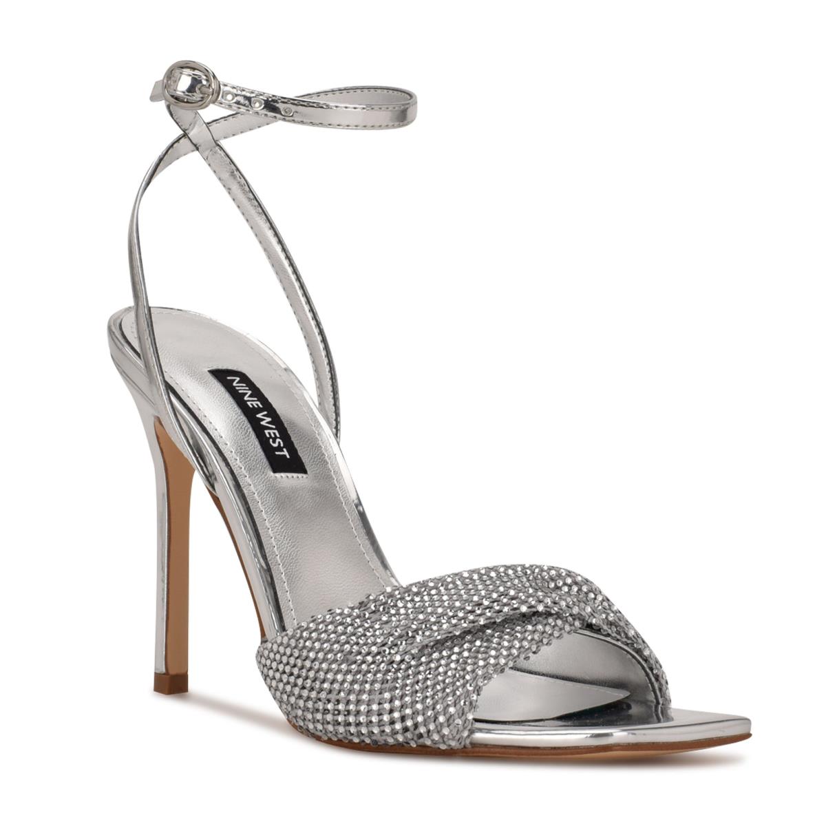 Women's Nine West Twinkle Heeled Dress Sandals Silver | KPQW04761