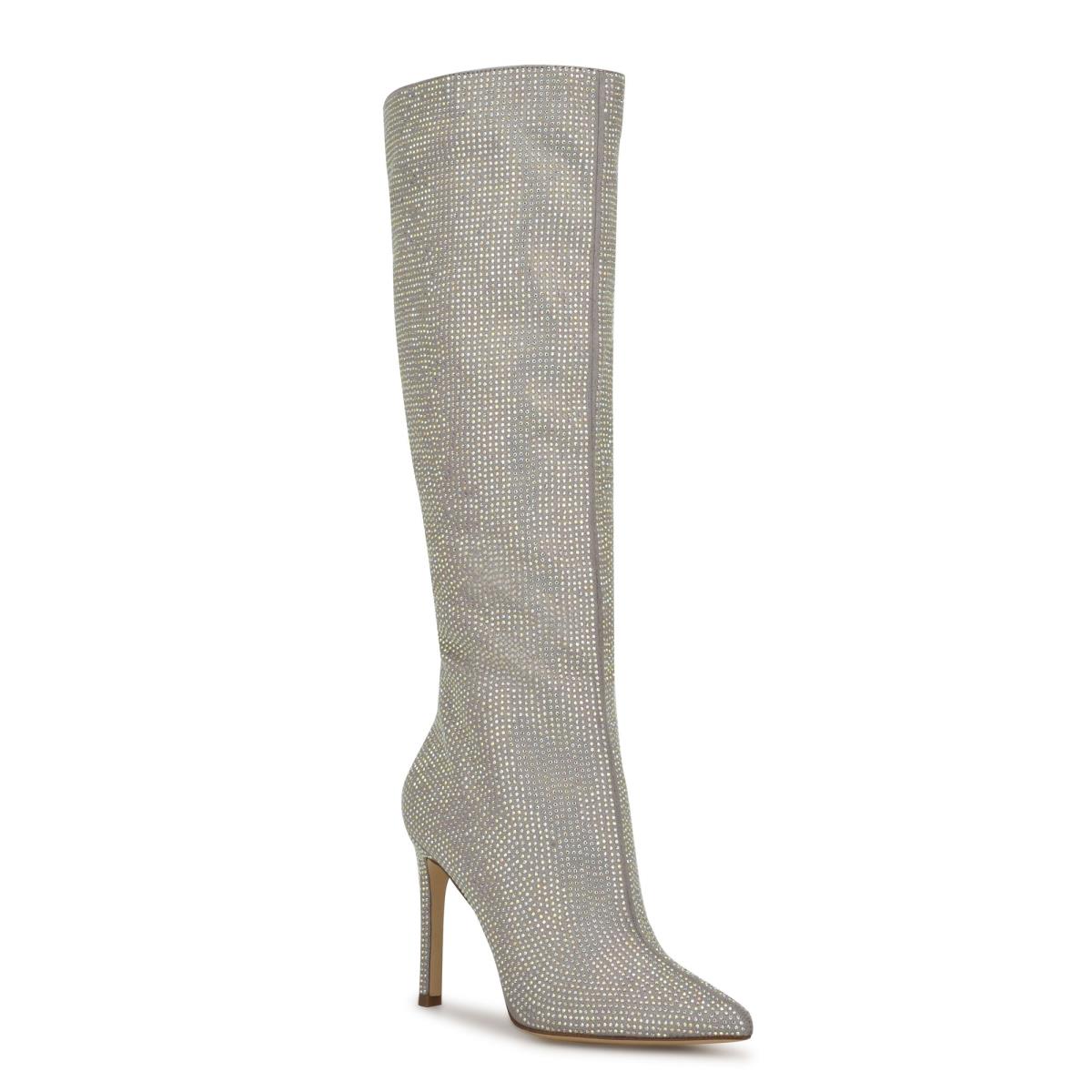 Women's Nine West Tysh Rhinestone Dress Boots Silver | AKSB59231