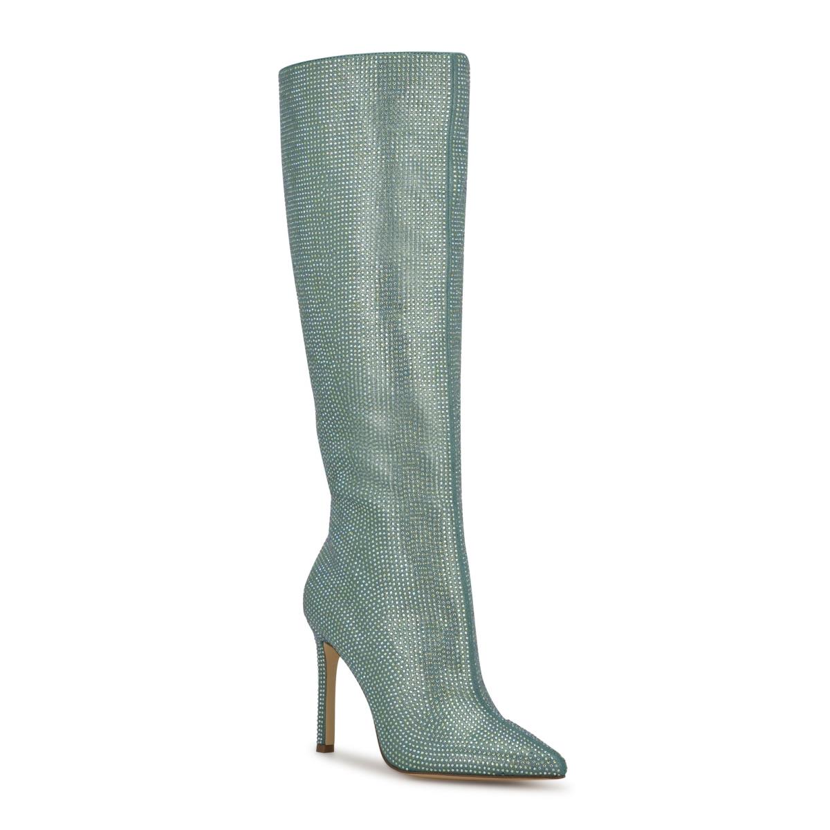 Women's Nine West Tysh Rhinestone Dress Boots Light Green | RTKX46038