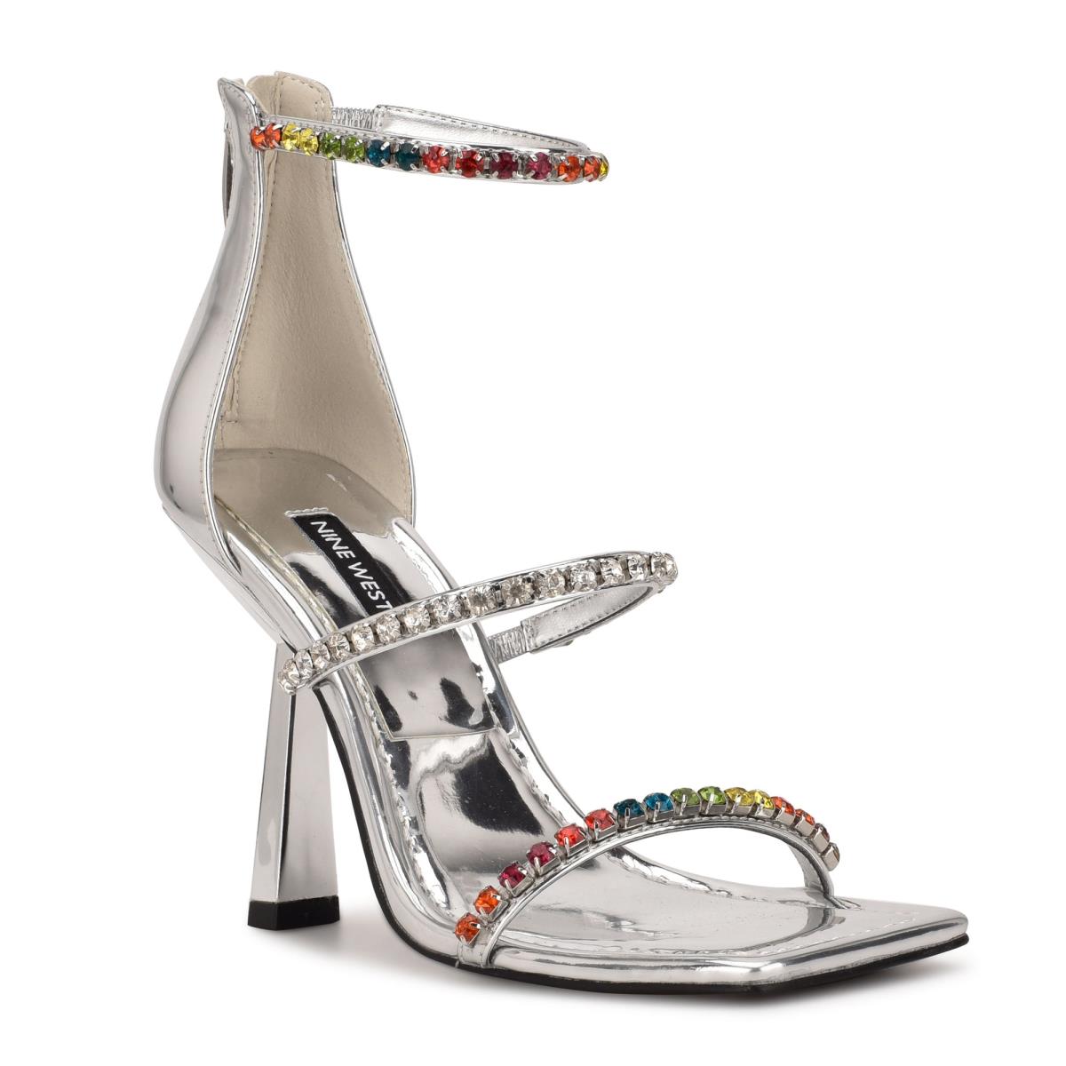 Women's Nine West Vavoom Rhinestone Strappy Dress Sandals Silver / Multicolor | IVFB93526