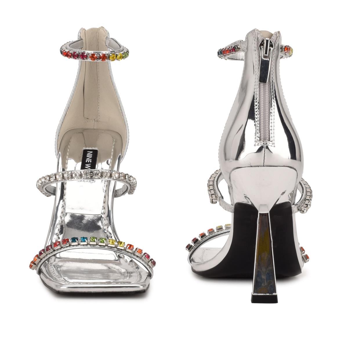 Women's Nine West Vavoom Rhinestone Strappy Dress Sandals Silver / Multicolor | IVFB93526