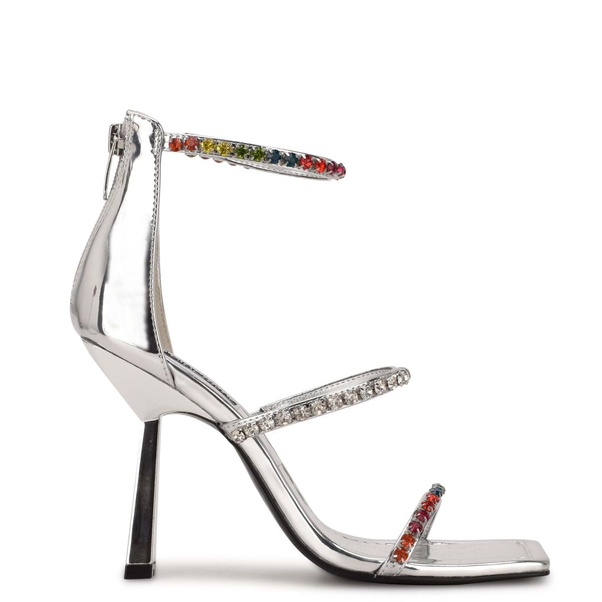 Women\'s Nine West Vavoom Rhinestone Strappy Dress Sandals Silver / Multicolor | IVFB93526