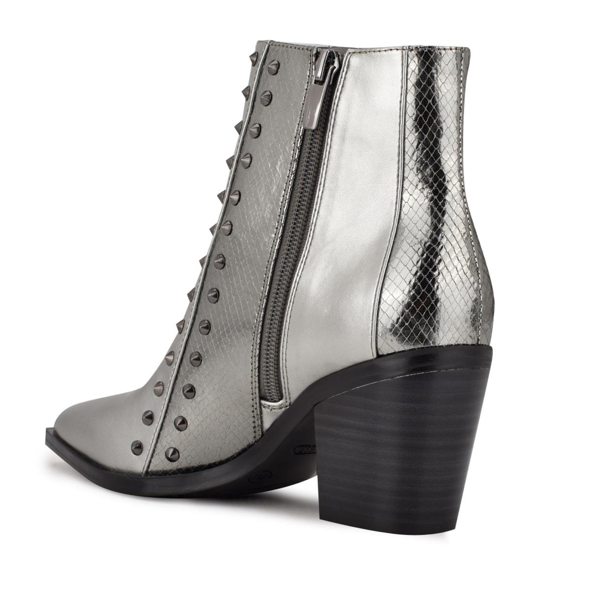 Women's Nine West What Studded Block Heel Booties Blue / Grey | YZJN65104