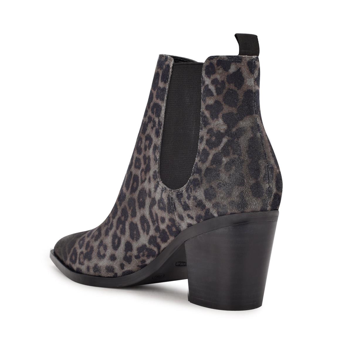 Women's Nine West Wyllis Block Heel Booties Grey / Leopard | SFXR47910