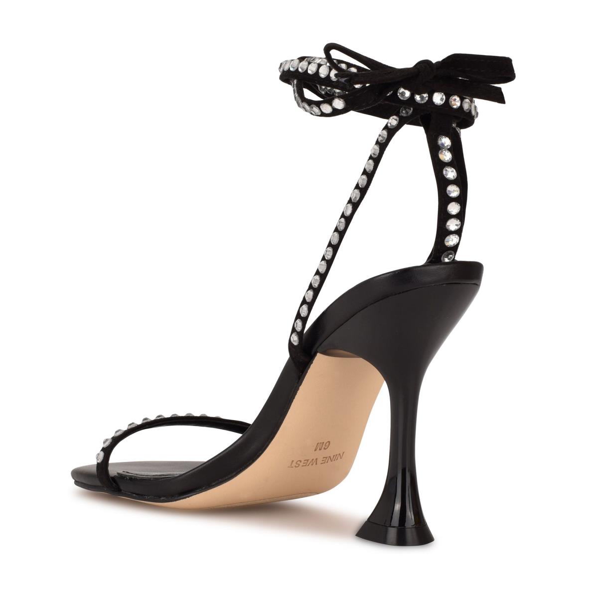 Women's Nine West Zing Ankle Wrap Heels Sandals Black | TVRG86709