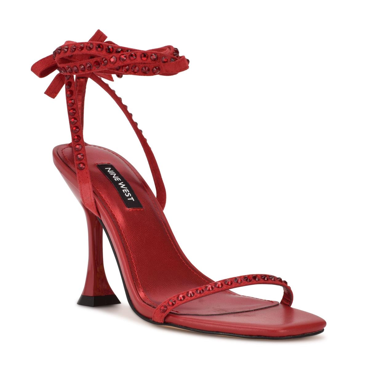 Women's Nine West Zing Ankle Wrap Heels Sandals Red | WVNY14837