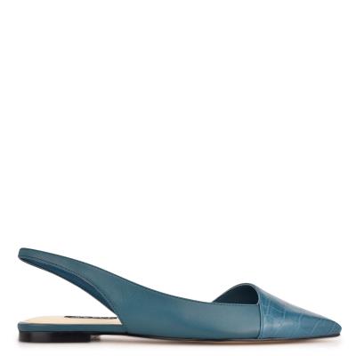 Women's Nine West Beads Slingback Pointy Toe Flats Turquoise / Turquoise | QFVJ31026