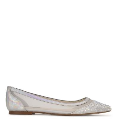 Women's Nine West Bogus Pointy Toe Ballet Flats Beige / Silver | IHXD59784