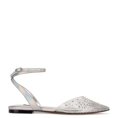 Women's Nine West Briya Pointy Toe Ballet Flats Silver | VDOE15029