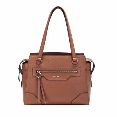 Women's Nine West Brooklyn Jet Set Shldr Satchel Bags Brown | KXFL34152