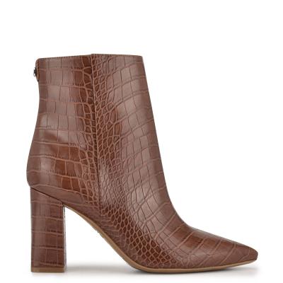 Women's Nine West Cacey 9x9 Heeled Booties Brown | SVKL64580