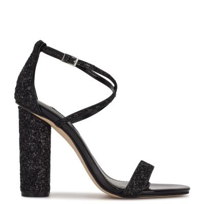 Women's Nine West Celebra Heels Sandals Black | ZJRU81906