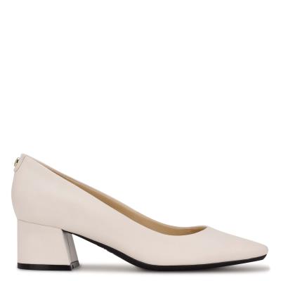 Women's Nine West Cloe 9x9 Block Heel Pumps Cream | CIUG86352