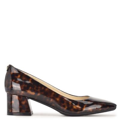 Women's Nine West Cloe 9x9 Block Heel Pumps Coffee | QTDY34567