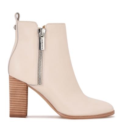 Women's Nine West Dips Block Heel Booties Beige | DKJL63705