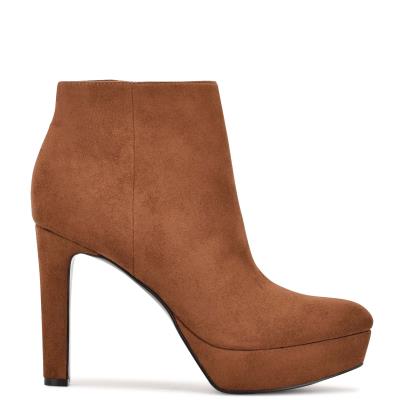 Women's Nine West Glowup Platform Booties Brown | XMTP05862