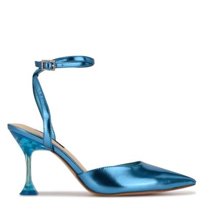 Women's Nine West Harlowe Ankle Strap Pumps Blue | XART60832