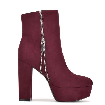 Women's Nine West Kerri Platform Booties Burgundy | DTMB23580