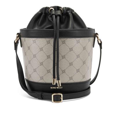 Women's Nine West Laylin Drawstring Bucket Crossbody Bags Black | CSEW03957