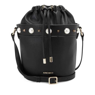 Women's Nine West Laylin Drawstring Bucket Crossbody Bags Black | XUGS59702