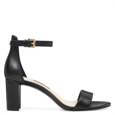 Women's Nine West Pruce Ankle Strap Block Heels Sandals Black | FPBY57218