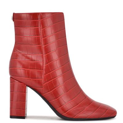 Women's Nine West Sardo 9x9 Heeled Booties Red | CERH90865