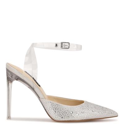 Women's Nine West Sparkel Ankle Strap Pumps White | NSGC34879