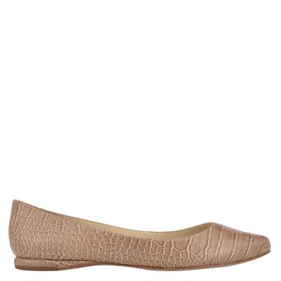 Women's Nine West Speakup Almond Toe Ballet Flats Apricot / Snake | CPBR63904