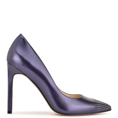 Women's Nine West Tadaa Studded Pointy Toe Pumps Navy | YEZI19645