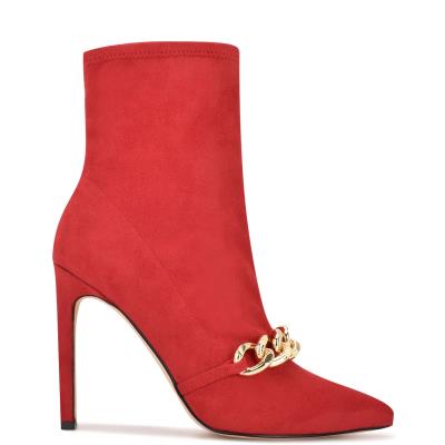 Women's Nine West Timbaa Dress Bootie Booties Red | IBRP87104