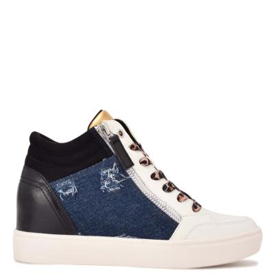 Women's Nine West Tons High Top Hidden Wedge Sneakers Sneakers Black / Blue | HNLM72104