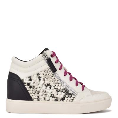 Women's Nine West Tons High Top Hidden Wedge Sneakers Sneakers White / Snake | TRKZ85764