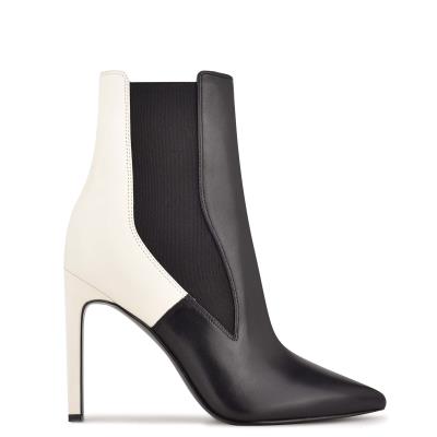 Women's Nine West Topit Dress Booties Black / White | SLYB78906