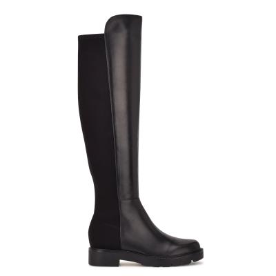 Women's Nine West Tread Over The Knee Lug Sole Boots Black | SLXP53169