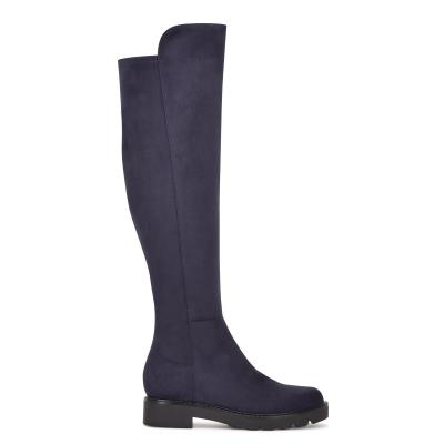 Women's Nine West Tread Over The Knee Lug Sole Boots Navy | TYUQ64195