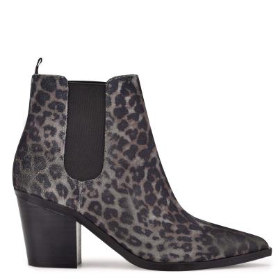 Women's Nine West Wyllis Block Heel Booties Grey / Leopard | SFXR47910