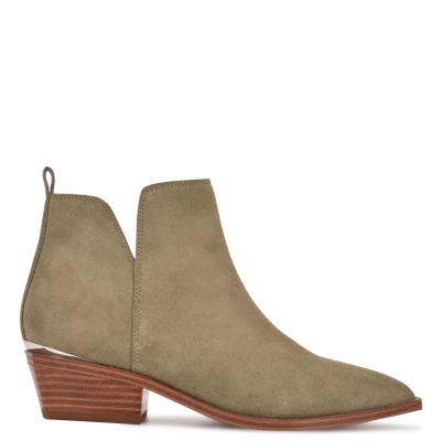 Women's Nine West Yerly Pointy Toe Booties Olive | AEQR94578