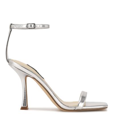 Women's Nine West Yess Ankle Strap Sandals Silver | PJXR91205