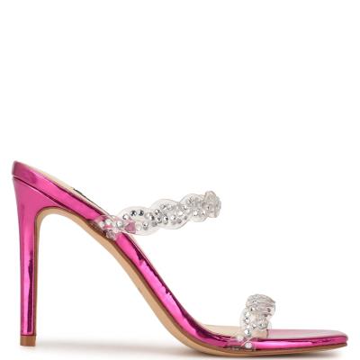 Women's Nine West Ziggle Heeled Slide Sandals Pink | MSWB61709