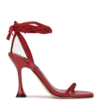 Women's Nine West Zing Ankle Wrap Heels Sandals Red | WVNY14837